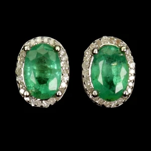 Orecchini Argento Sterling 925 Ovale Smeraldo 6x4mm Diamante 52pz Gemma Gioielli - Foto 1 di 14