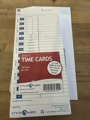Pyramid™  Time Cards for Pyramid Models 3500, 3600SS & 3700, 4 X 9, 100 Per Pack - Image 1 of 3