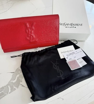 YVES SAINT LAURENT YSL Patent Leather Monogram Belle De Jour Clutch Red - Image 1 of 4