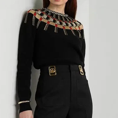 Suéter LANVIN Negro Metálico Fair Isle Lana Cachemira Talla XS Foto 1 de 4