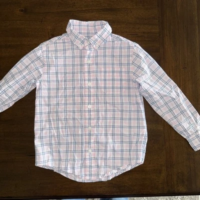 Janie And Jack Boys Button Down Pink And Blue Plaid Shirt Size 4 - Image 1 of 4