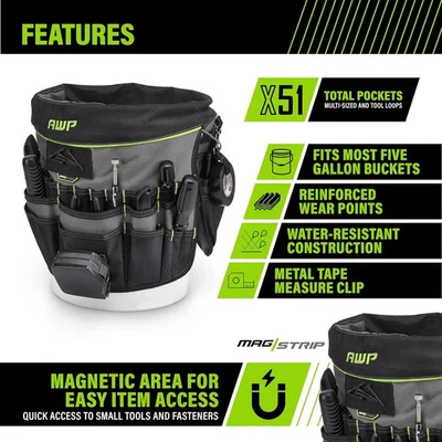 NEW AWP 51-Pocket Bucket Tool Organizer for Easy Tool Access, Fits Most 5-Gallon - Image 1 of 2