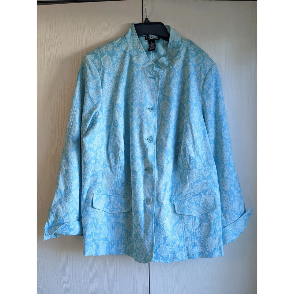 Dialogue Blue Floral Pattern Long Sleeve Button Down Blazer Jacket Size 1X - Изображение 1 из 4