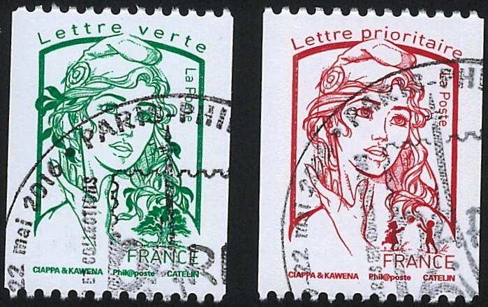 Y&T 5017 + 5018 de roulettes Marianne Ciappa avec gomme de 2016 oblitérés - Photo 1/1