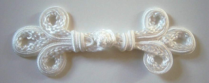 Antiguo cierre de rana vintage trenza blanca grande 2" x 4 1/4" EF-71b Foto 1 de 1