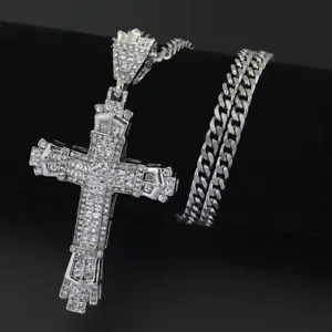 Crystal Cross Big Pendant Necklace Chain Crucifix Rhinestone Jewellery Men Women - Picture 1 of 21