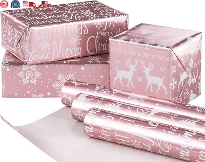 Christmas Wrapping Paper Rolls - 17 Inches X 10 Feet per Roll 3 Rolls - Pink De - Image 1 of 4