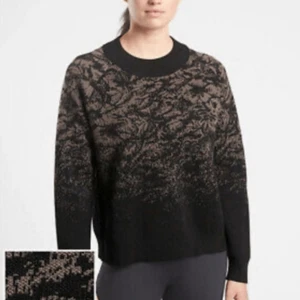 Athleta Damen Jacquard Rundhals Pullover in mattierten Blumen schwarz und hellbraun Extra Small - Bild 1 von 10