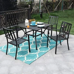 Garden Dining Set Outdoor Furniture Stackable Chair Table With Umbrella Hole - Picture 1 of 13