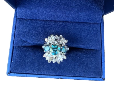 GIA Blue Diamond 3 Stone Platinum Engagement ring with ring guard  $18,500.00 - Image 1 of 4