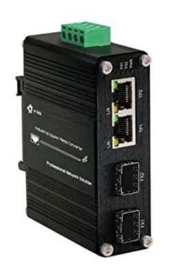 Mini Industrial 2 Ports Gigabit Media Converter Outdoor Din Rail Mount Hardened - Image 1 of 4