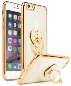 For iPhone 6/6s Slim Clear TPU Gold Bumper Case with Attachable Ring Grip/Stand