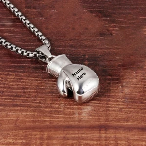 Personalised Necklace Boxing Boxer Engraved Glove Tag Jewellery Valentine's Gift - Picture 1 of 1