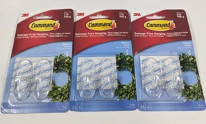 3M Command Clear Medium Hooks Holds 2 lbs 3 Packs 2 Hook & 4 Strips In Each Pack - Picture 1 of 2