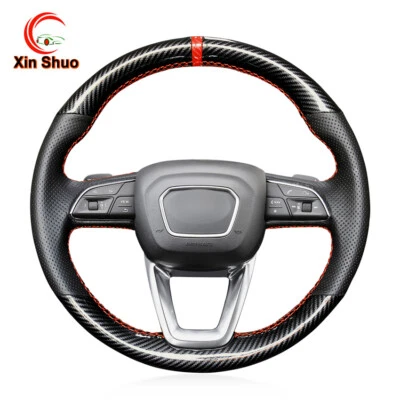 Cubierta de volante de fibra de carbono PU de cuero napa para Audi A4 Q3 Q5 SQ5 Q7 SQ7 Foto 1 de 4