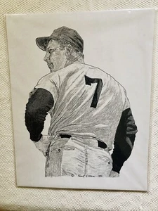 MLB Mickey Mantle Pencil Drawing by Frank Nareau 1994 - Picture 1 of 1