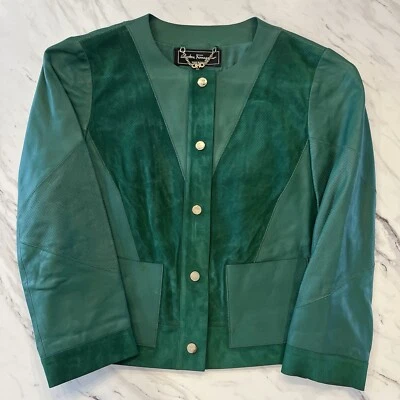 Salvatore Ferragamo Mujer Talla IT 40 Cuero Cordero Gamuza Chaqueta Abrigo Verde RARO Foto 1 de 4