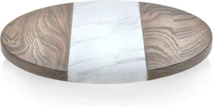 LIBBEY 15" PROLOGUE HANDMADE WOOD & MARBLE LAZY SUSAN TABLETOP CENTERPIECE NEW! - Picture 1 of 2