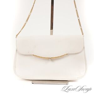 Vintage Artbag Made Italy Off White Calf Leather Gold Chain Kidney Bag Handbag
