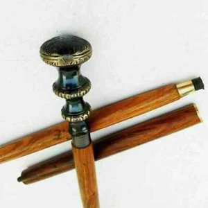 Bastone da passeggio in legno manico testa ottone vittoriano stile antico VINTAGE regalo - Foto 1 di 10