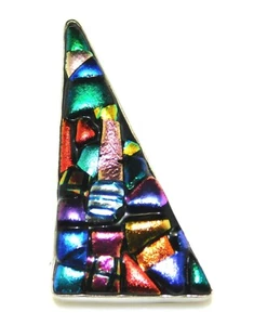 Modernist Mexico 925 Sterling Triangular Multi Colorful Dichroic Glass Pendant - Picture 1 of 10