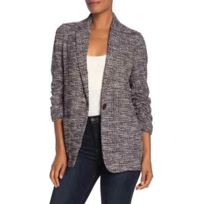 Chaqueta Max Studio para mujer talla S botón único negra/verde azulado tweed manga acanalada Foto 1 de 4