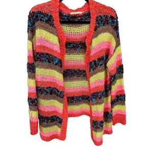 Mustard Seed Women's Multicolored Stripe Pom Pom Crocheted Sweater Size Large - Picture 1 of 6