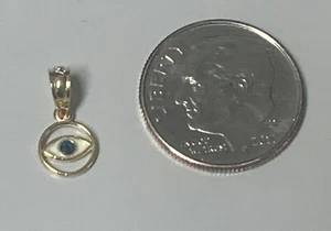 14K SOLID YELLOW GOLD "MINI" EVIL EYE PENDANT (NEW) ENAMEL - Picture 1 of 3