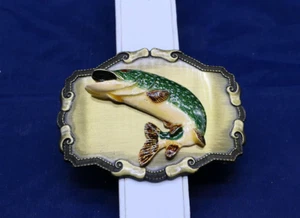 1977 Or 1978 Vintage Raintree Bass Fish Embossed 3D Belt Buckle Gold-Tone - Picture 1 of 4