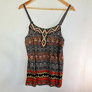 Rockmans Size 10 Round Embroidered Neckline Tribal Print Singlet Top - Picture 1 of 8