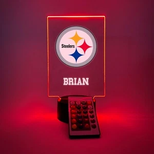Personalized LED 16 Colors Light Up Stand Pittsburgh Steelers Football w/Remote - Picture 1 of 7