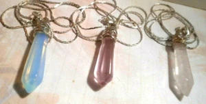 Silver tone chain necklace with a single healing crystal pink,opaque or clear - Picture 1 of 8