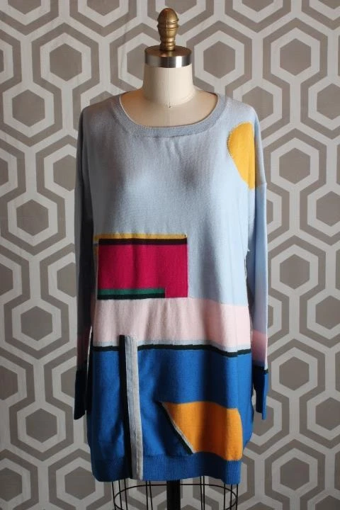 NWT Band of Outsiders Pool Intarsia Sweater 3 $495 Knit Tunic Shirt - Image 1 of 1