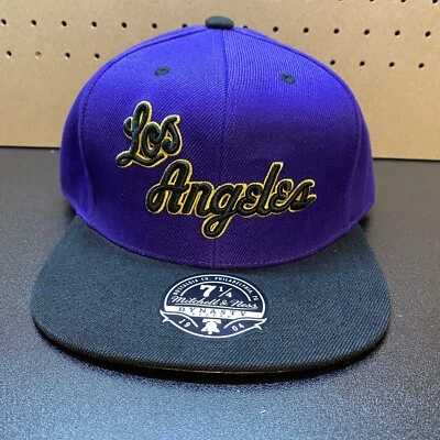 Los Angeles Lakers Cap Hat 7 1/4 Mitchell & Ness Reload Purple Script Fitted NEW - Image 1 of 4