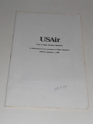 USAIR Airlines 1988 Flight Attendant Agreement Book - Image 1 of 2