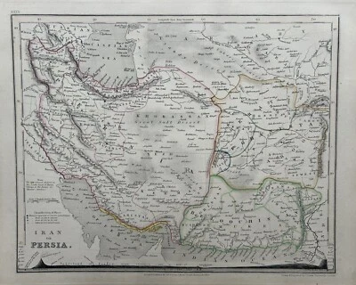 Mapa antiguo coloreado a mano de Irán Persia de 1850 por John Dower mostrando montañas Foto 1 de 3