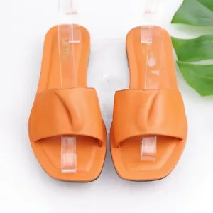 Elleme Women's Fold Sandal Size 36 6 Orange Slide Lambskin Leather Flat Italy - Picture 1 of 14