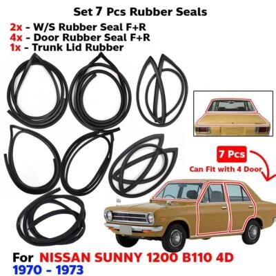 Weatherstrip Rubber Complete Set 7 Fits Datsun Sunny 1200 B110 4D SED 70-73 Foto 1 de 4