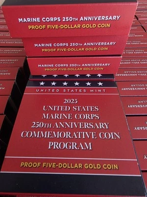 2025-P Marine Corps 250th Anniversary  $5 Dollar GOLD Proof - Empty Box OGP  - Image 1 of 3