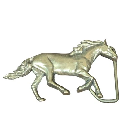 Hebilla de cinturón de caballo galopante de colección de latón macizo rara Baron Brass Hebilla Foto 1 de 4