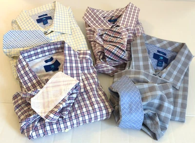 LOTE de QUATRO Camisas Masculinas 2XL Punho Flip Sem Ferro 100% Algodão Xadrez Escritório Casual - Imagem 1 de 4