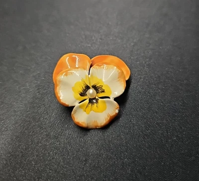 Orange & White Ceramic African Violet Flower Pin Brooch Vintage - Image 1 of 4