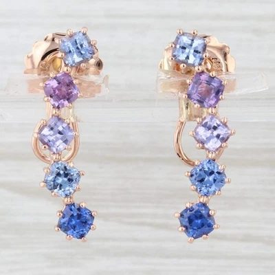 Pendientes escaladores Penny Preville 3,85 ctw acuarela zafiro oro rosa 18 k púrpura Foto 1 de 4