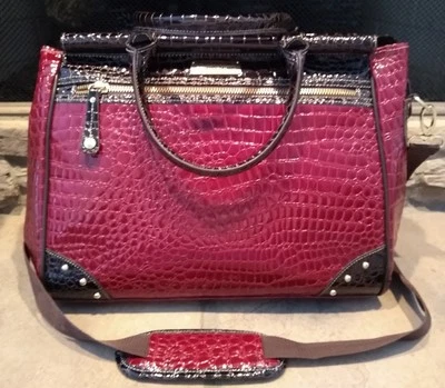 Samantha Brown 16" Red Brown Croc Embossed Computer Travel Bag Carry On Luggage - Image 1 of 4