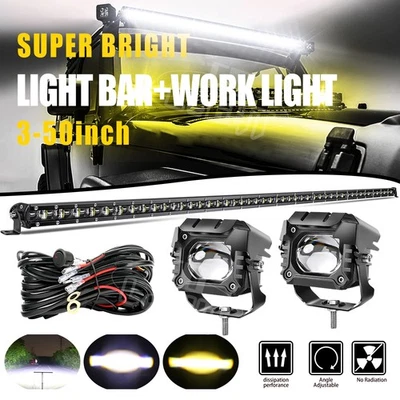 Barra de luz LED delgada para techo de 50"" + 2 cápsulas de 4" + kit de cables para Jeep Wrangler JK 07-18 Foto 1 de 4