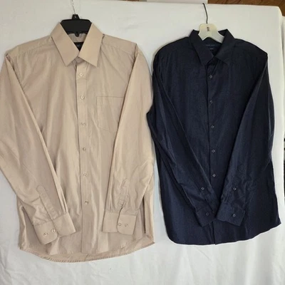 2 Mens  Button Up Shirts SIZE MEDIUM Omega (Italy) & Perry Ellis TAN & BLACK - Image 1 of 4