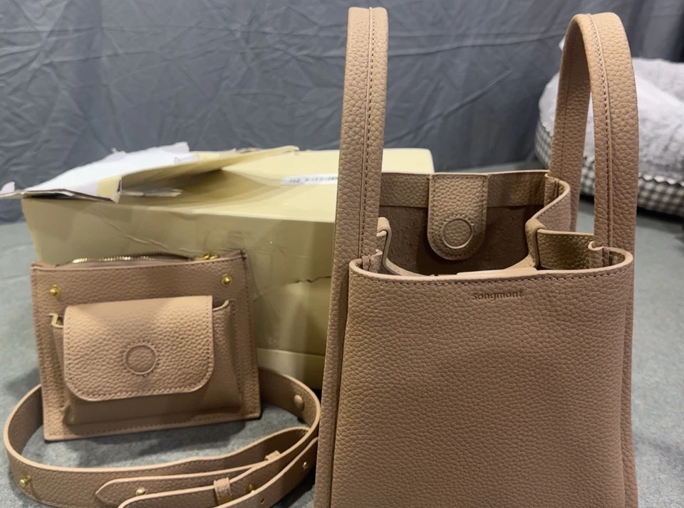 Bolso de mano Songmont para mujer de capacidad media de cuero crema asa superior con billetera Foto 1 de 4