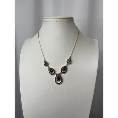 Madewell gold tone necklace signed costume jewelry charcoal gray stones rhinestn - Image 1 of 4