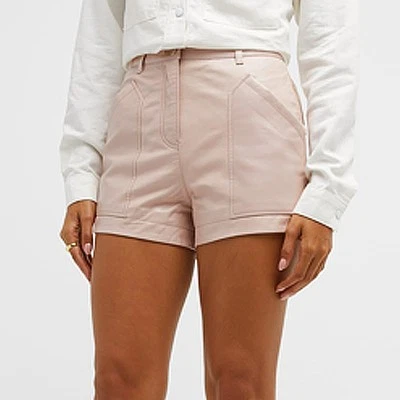 Pantalones Cortos de Cuero de Piel de Cordero Rosa Claro IRO Moller Nuevos con Etiquetas Talla 40 Foto 1 de 4