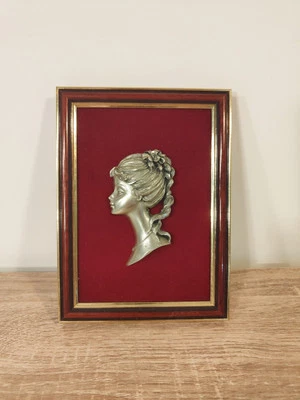 Portrait Femme Ciselé En Étain Signé Déco Tableau Cadre - Photo 1/4